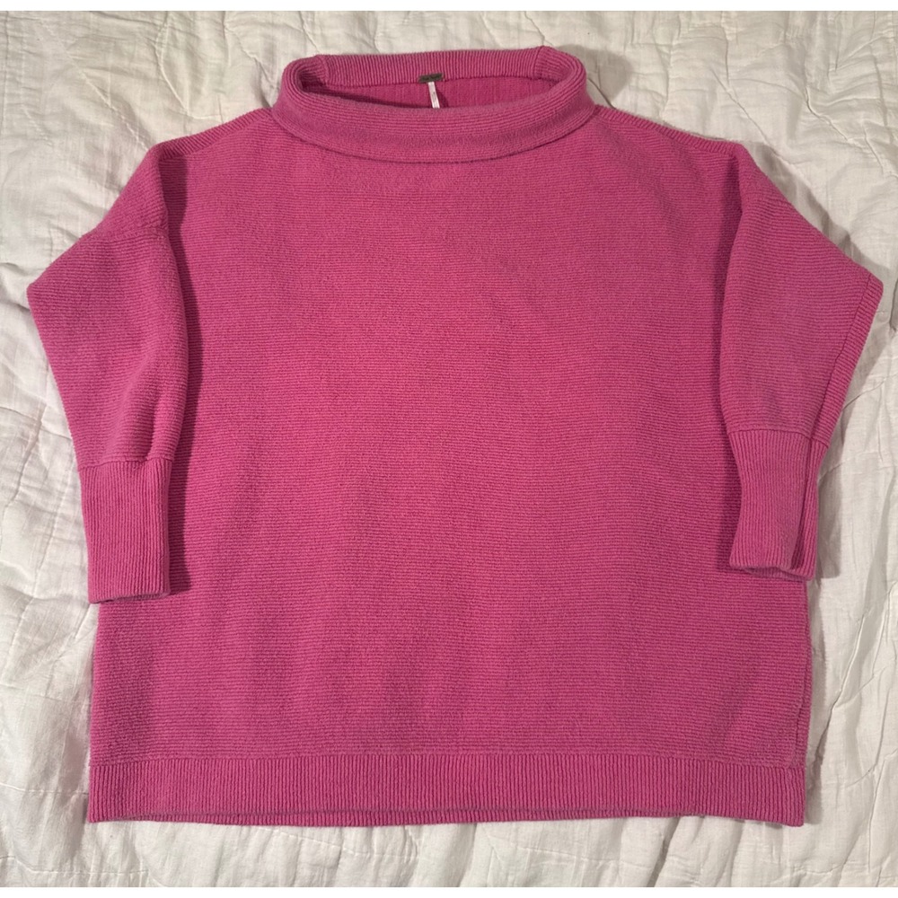 Free People Ottoman Slouchy Tunic Pink Ribbed Oversized Mock Neck Sweater S